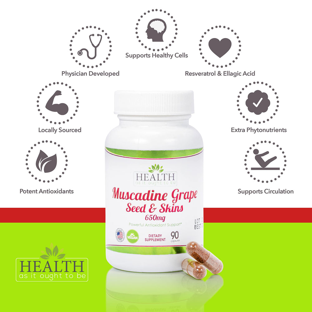 Health As It Ought To Be label info detailing muscadine antioxidant source