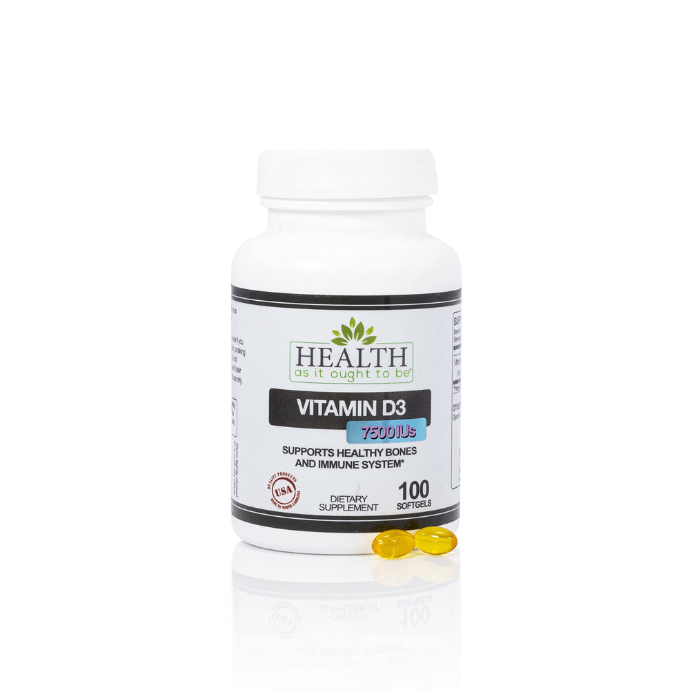 Health As It Ought To Be Vitamin D3 softgels bottle promoting bone support
