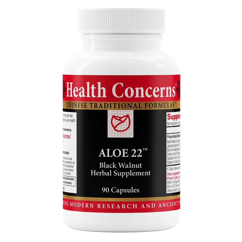 Health Concerns Aloe 22 bottle front showing daily digestive support