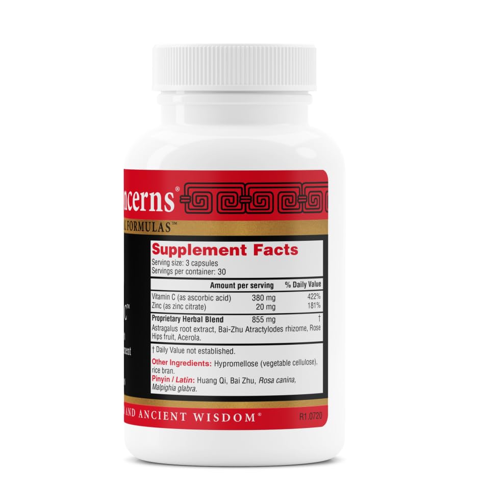 Health Concerns Astra C capsules closeup highlighting vitamin C and zinc for defense.
