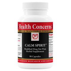 Health Concerns Calm Spirit bottle with front label, showing 90 capsules for daily stress relief.