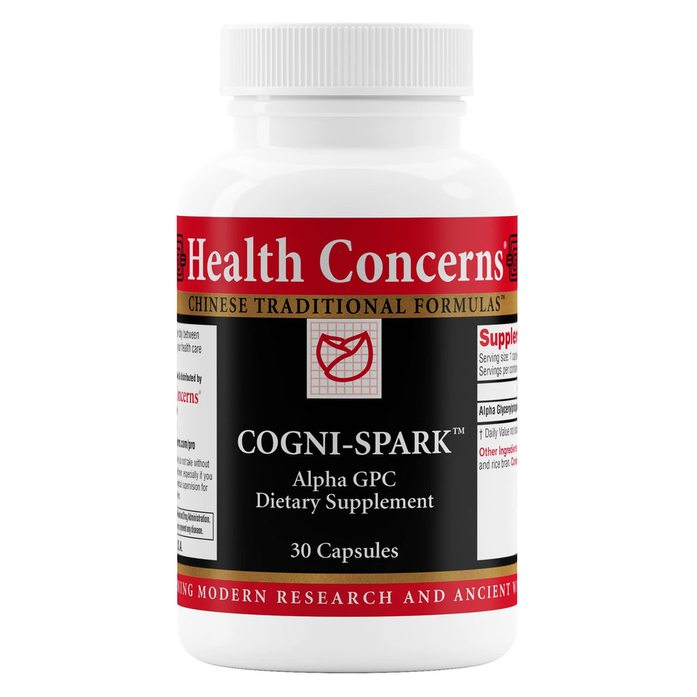 Health Concerns Cogni-Spark bottle front with 30 capsules for daily cognitive support.