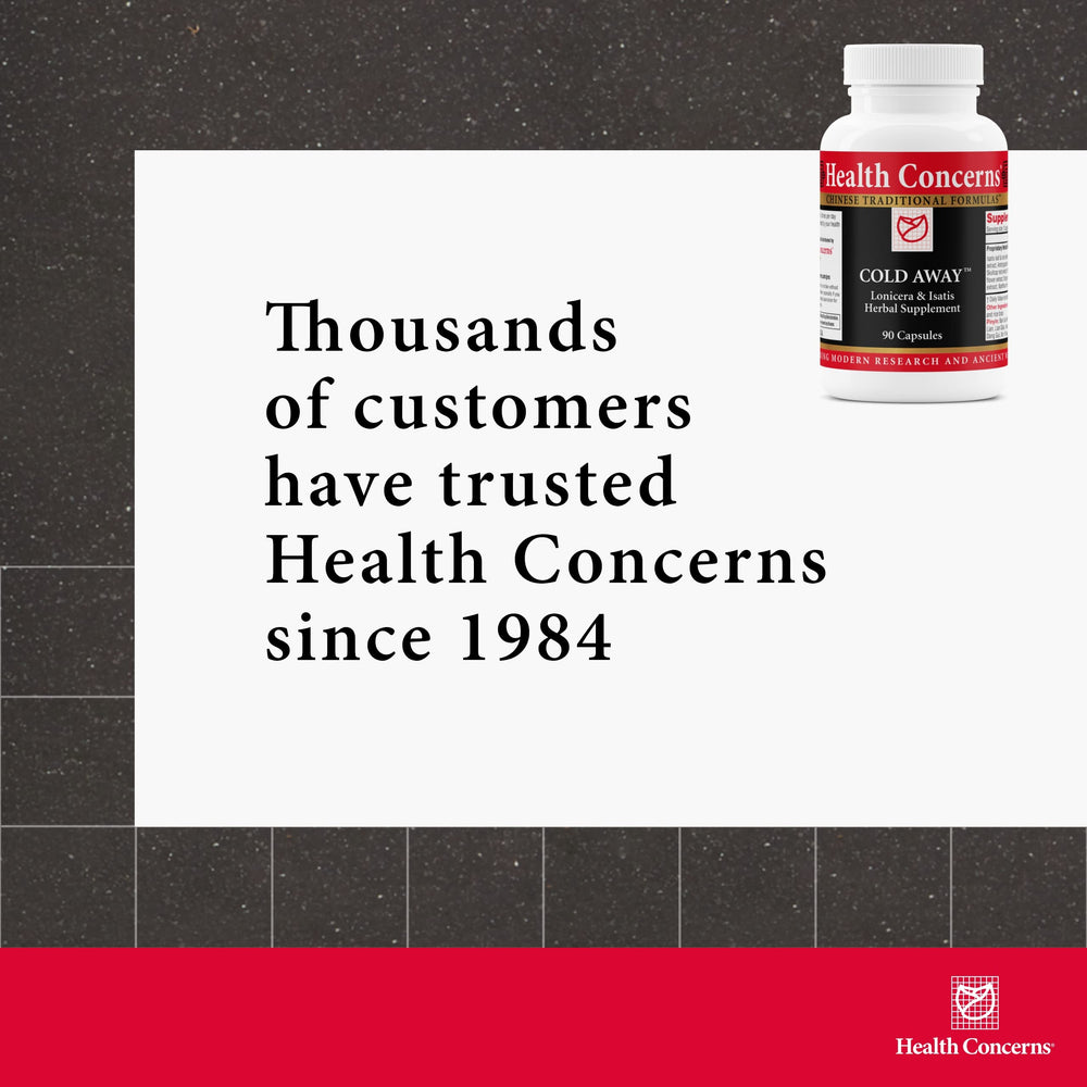 Herbal ingredients like licorice root and skullcap in Health Concerns Cold Away.
