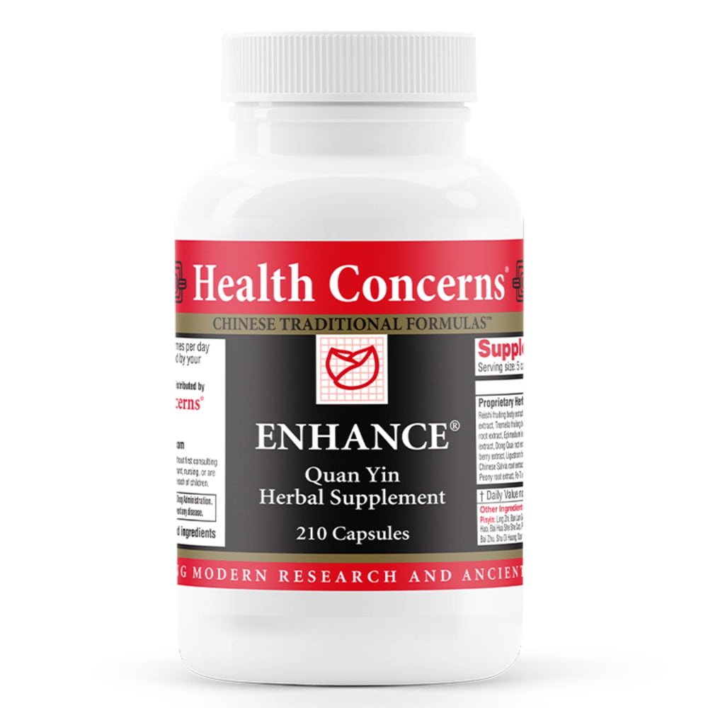 Health Concerns Enhance bottle front shows the herbal immune support blend.