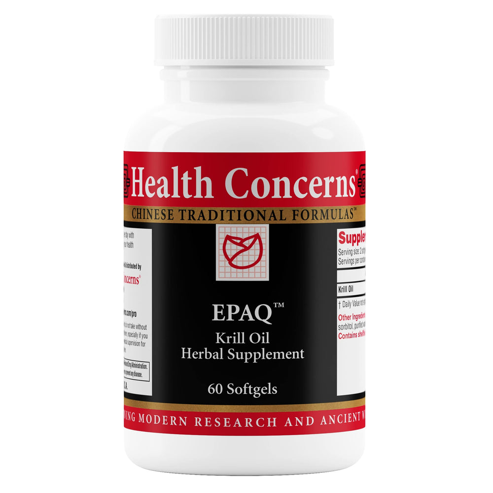 Health Concerns EPAQ bottle label highlighting brain health support for daily use.
