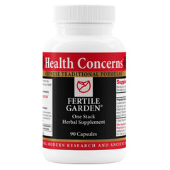 Health Concerns Fertile Garden bottle front for fertility support and cycle balance.