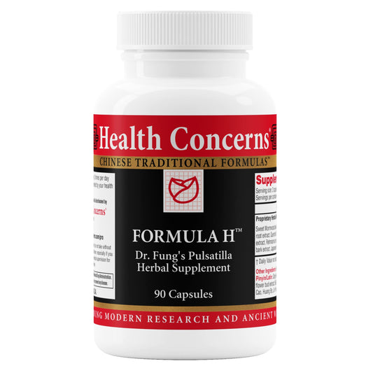 Health Concerns Formula H bottle label highlights a herbal blend for circulatory support.