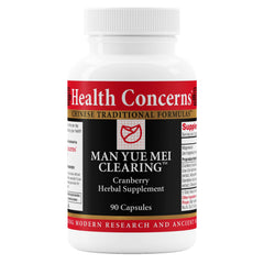 Health Concerns Man Yue Mei Clearing bottle highlighting urinary support formula.