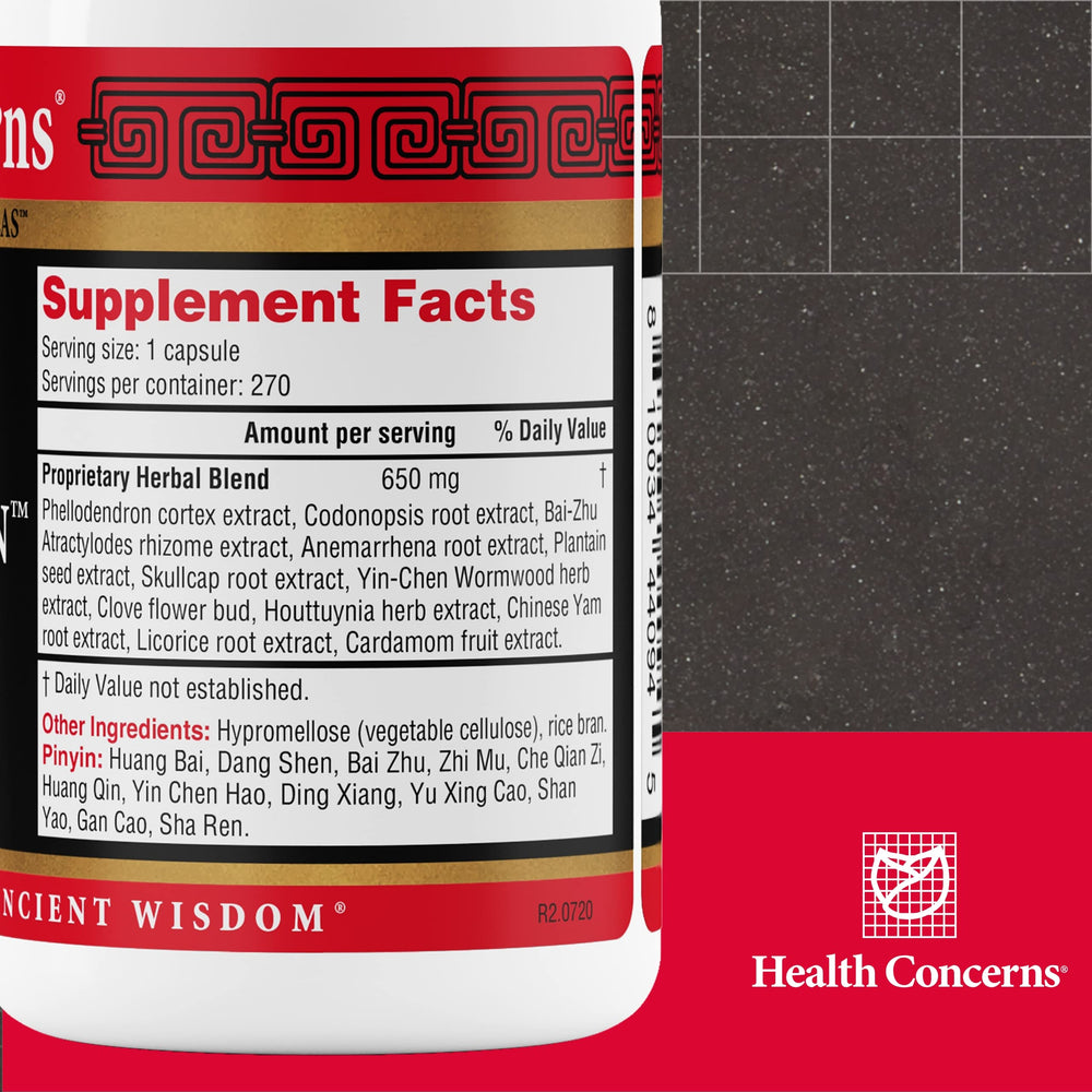 Health Concerns Phellostatin capsules close-up suggesting gut health support.