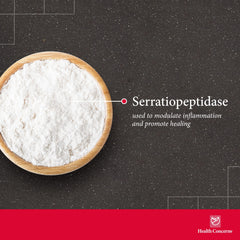Health Concerns Serramend label detail shows serrapeptase content