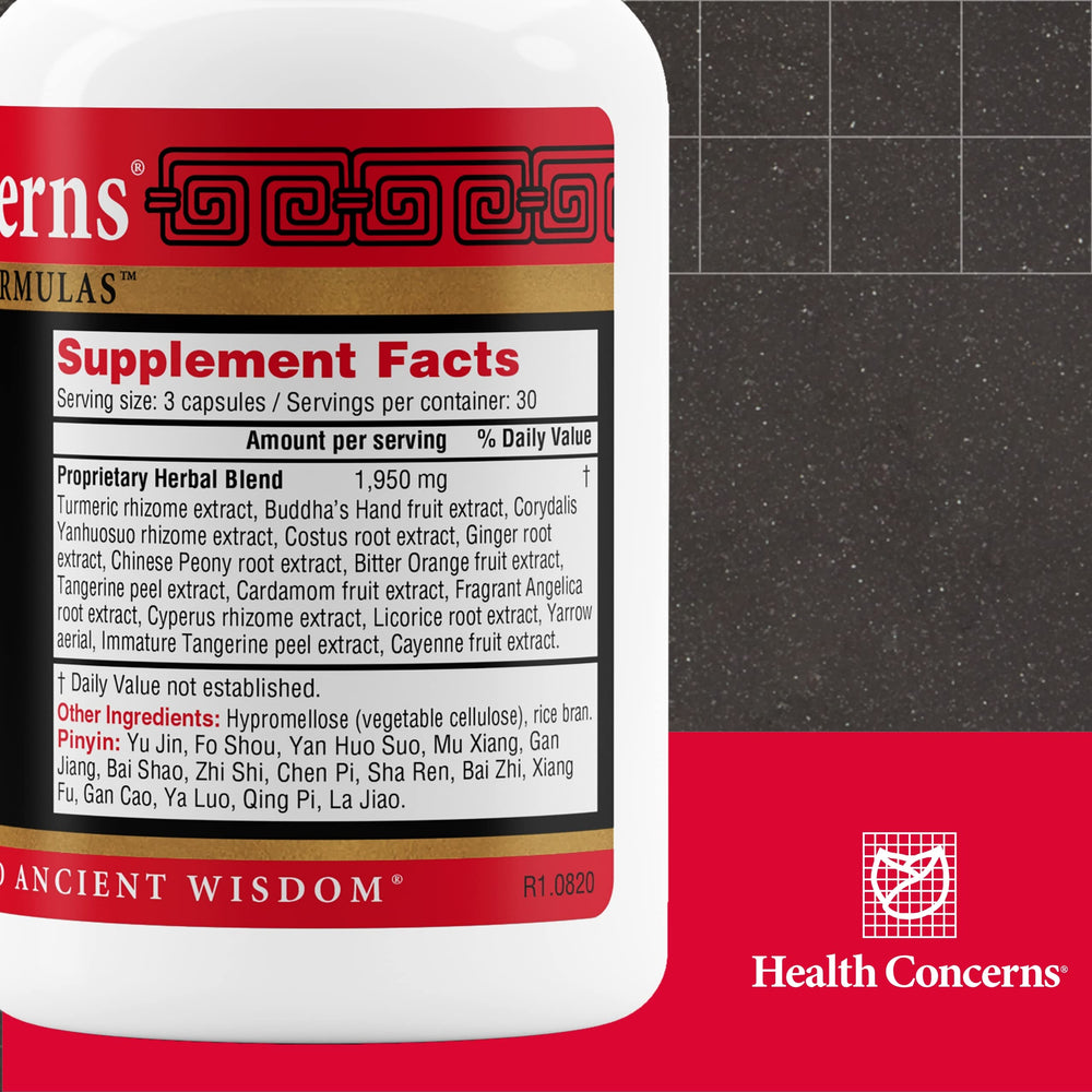 Health Concerns Shu Gan capsules close-up for gentle digestion support.