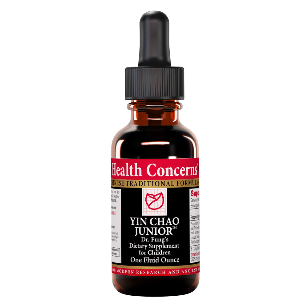 Health Concerns Yin Chao Junior bottle with herbal drops for gentle kid use.