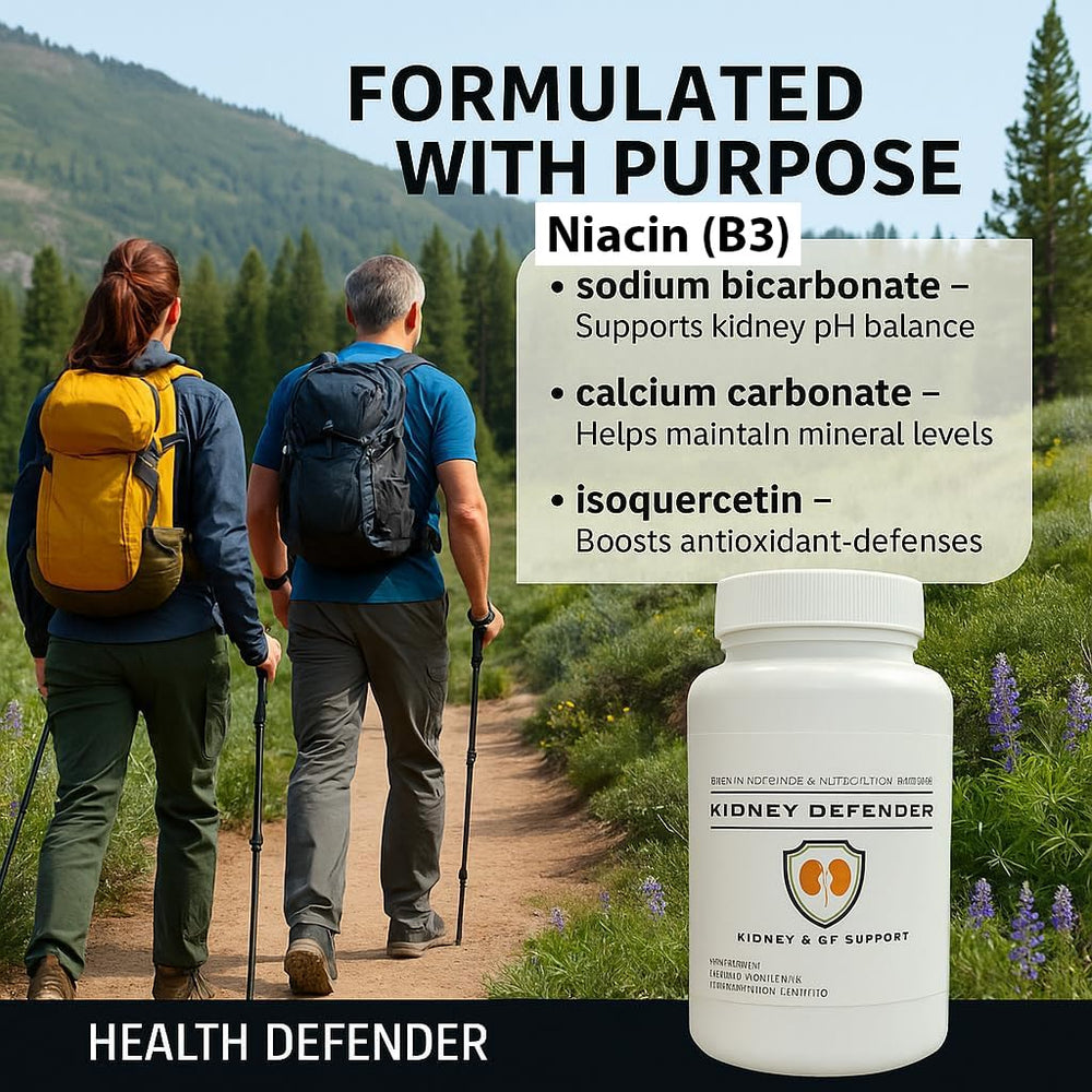 Health Defender Kidney Defender label close-up signals quality and US-made production.