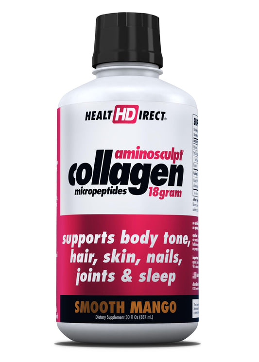 HEALTH DIRECT AminoSculpt bottle front, sugar free liquid collagen for daily skin and joint support.