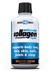 HEALTH DIRECT AminoSculpt bottle pour with orange cream flavor for convenient daily collagen intake