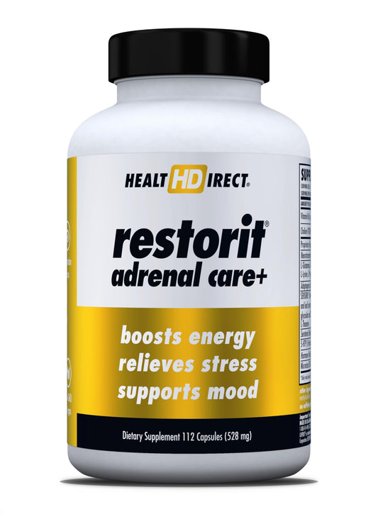 Health Direct Restorit Adrenal Care bottle front for daily stress support.