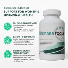 Health Focused Hormone Focus capsules on a tray indicate daily energy and mood support