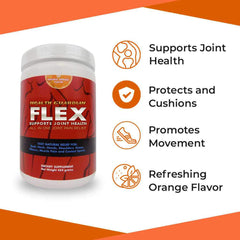 Health Guardian Flex Orange powder stirred into water for a quick citrus drink