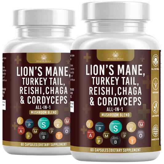Health Heals Lion's Mane mushroom capsules for focus and daily wellness