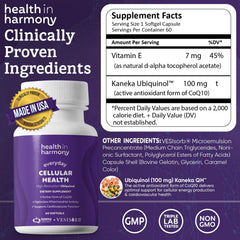 Health in Harmony clean formula label highlights soy-free and artificial-filler-free ingredients.