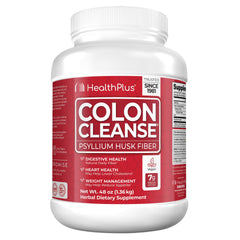 Health Plus Colon Cleanse tub front view showing daily fiber support.