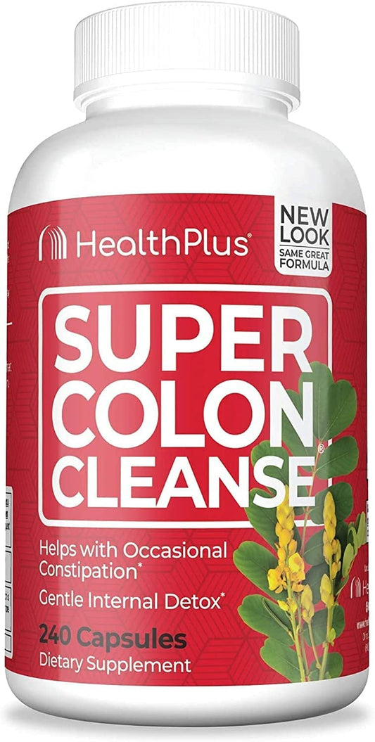 Health Plus Super Colon Cleanse bottle front view highlighting convenient digestive support.