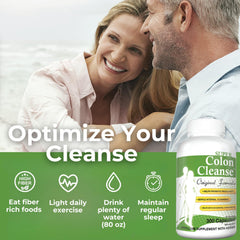 Health Plus Super Colon Cleanse capsules poured on table for regularity.
