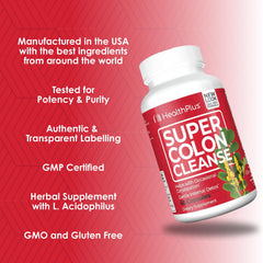 Health Plus Super Colon Cleanse label showing allergen-free claims.