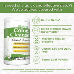 Health Plus Super Colon Cleanse powder poured into water for convenient use.