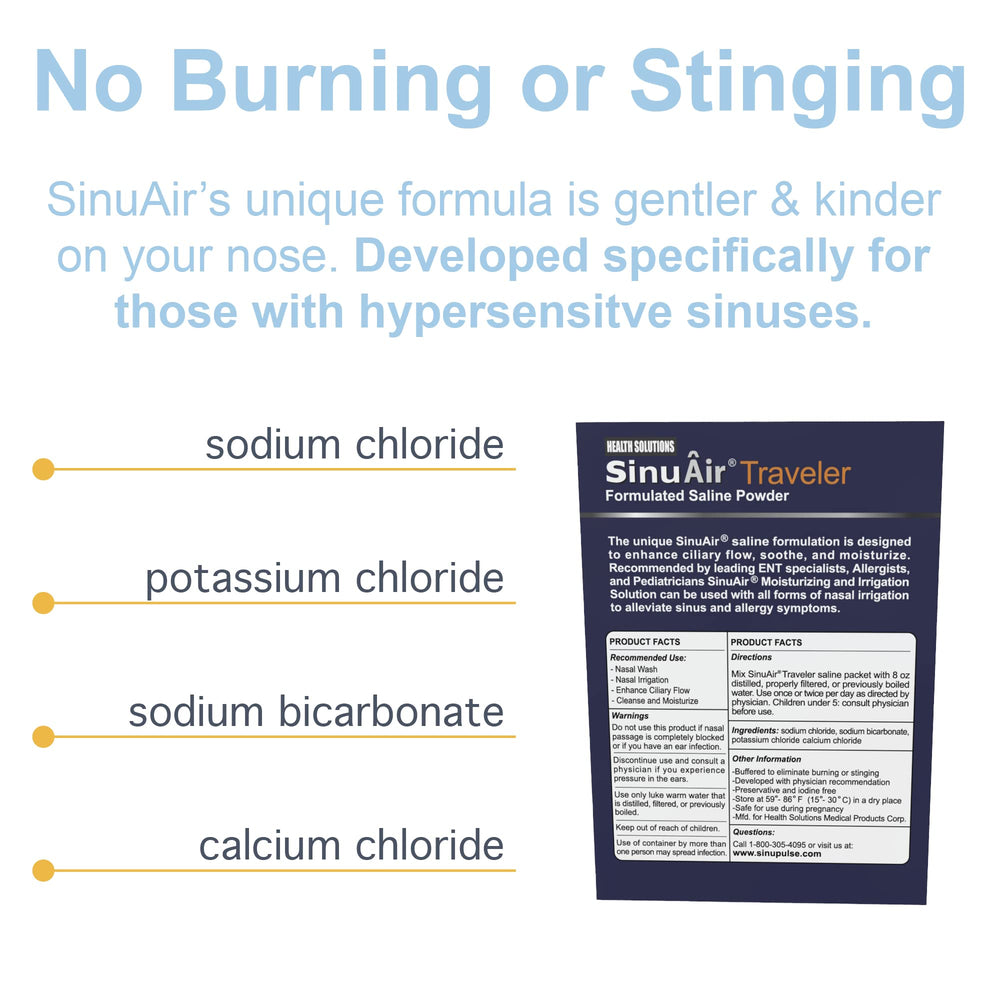 Health Solutions SinuAir includes potassium and calcium for balanced saline.