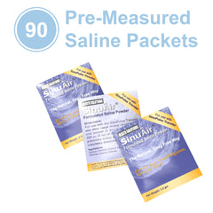 Packaging and user guide for Health Solutions SinuAir packets.