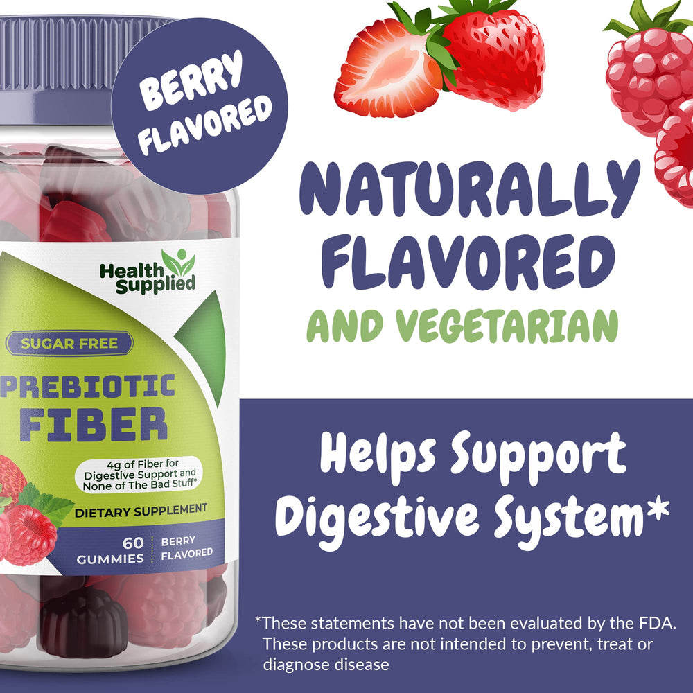Health Supplied prebiotic fiber gummies closeup shows chewy texture for gut support.