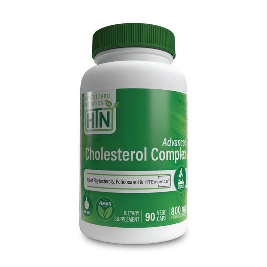 Health Thru Nutrition Advanced Cholesterol Complex bottle view supports heart-friendly nutrition.