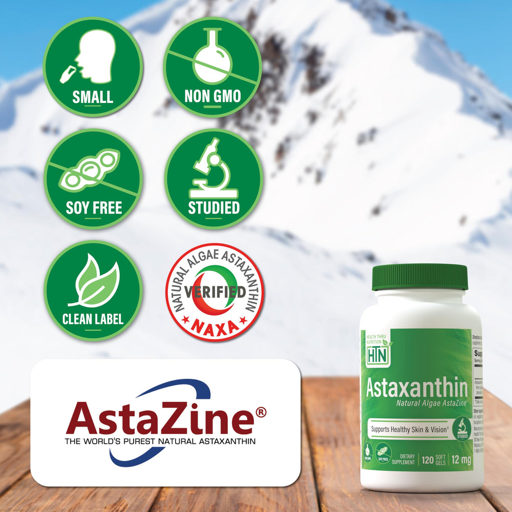 Pouring Health Thru Nutrition Astaxanthin bottle for daily use