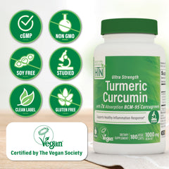 Health Thru Nutrition BCM-95 Curcugreen formula label with clinical study backdrop.