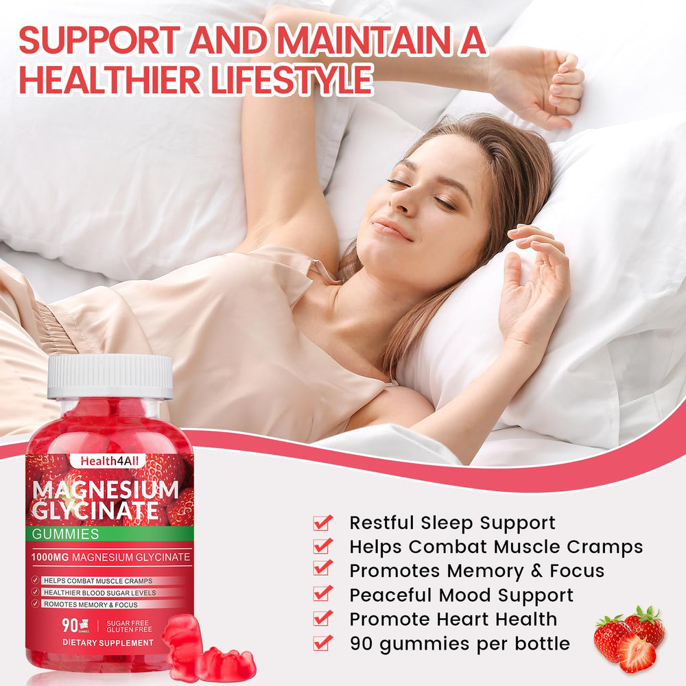 Health4All gummies with strawberry flavor on a kitchen counter.