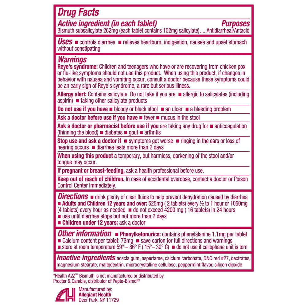 HealthA2Z Bismuth Subsalicylate 24-pack display emphasizing value and convenience.