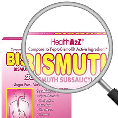 HealthA2Z Bismuth Subsalicylate tablets closeup showing individual wrappers.
