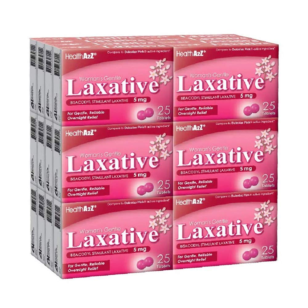 HealthA2Z pink labeling highlights gentle overnight laxative use.