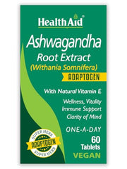 HealthAid Ashwagandha 15to1 root extract label, close-up, showing standardized withanolides for consistency.