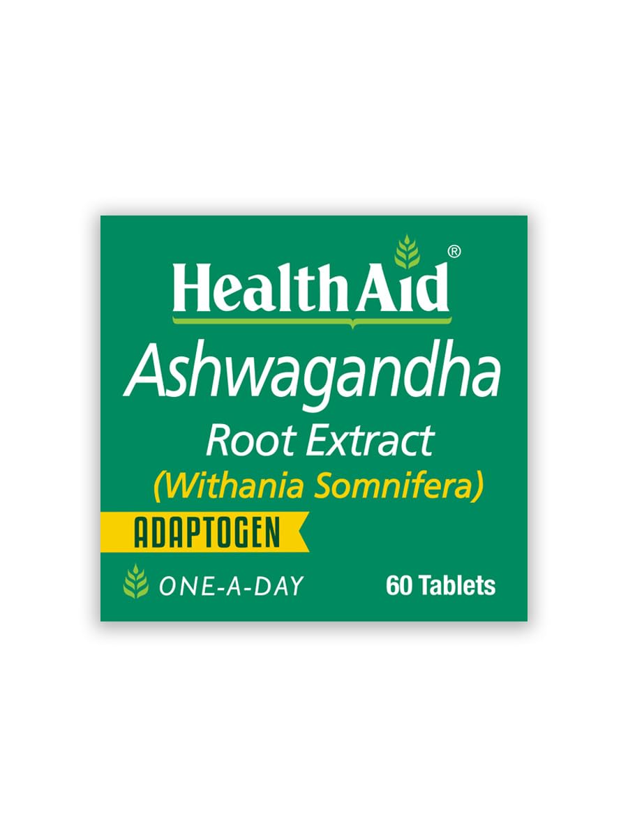 HealthAid Ashwagandha nightly relaxation scene, bottle beside bed, suggesting sleep-friendly calm.