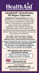 HealthAid ColonProbio label detail emphasizes 14 strains and prebiotic blend