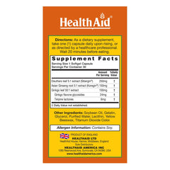 HealthAid Ginkgo Vital 3 label closeup — highlights the blend for energy support.