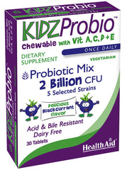 HealthAid KidzProbio chewable bottle offering kid-friendly probiotic support.