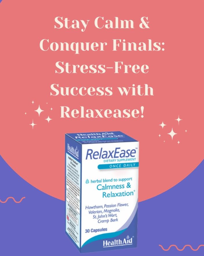 HealthAid RelaxEase packaging showing all-natural allergen-free formula for daily use
