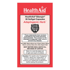 HealthAid Sibergin capsules close-up emphasizing easy daily energy and focus support.