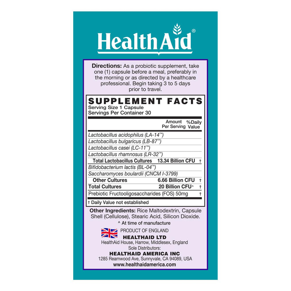 HealthAid TravelProbio acid and bile-resistant capsules maintain efficacy in harsh stomach conditions.