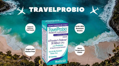 HealthAid TravelProbio made in England label highlights quality and travel-ready origin.