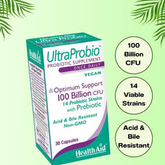 HealthAid UltraProbio bottle pour demonstrating easy daily capsule intake.