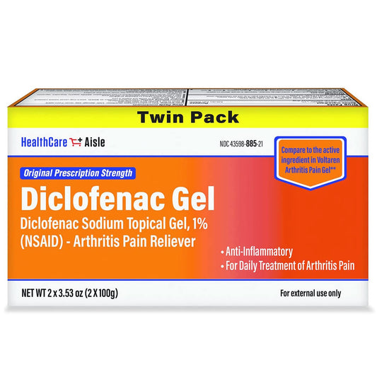 HealthCareAisle Diclofenac Gel twin-pack bottle for convenient arthritis pain relief.
